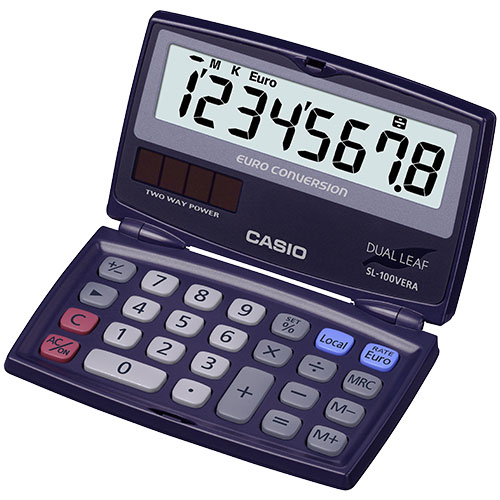 Casio SL-100VERA Calculadora de Bolsillo Tipo Concha - Pantalla LC Extragrande de 8 Digitos - Funcio