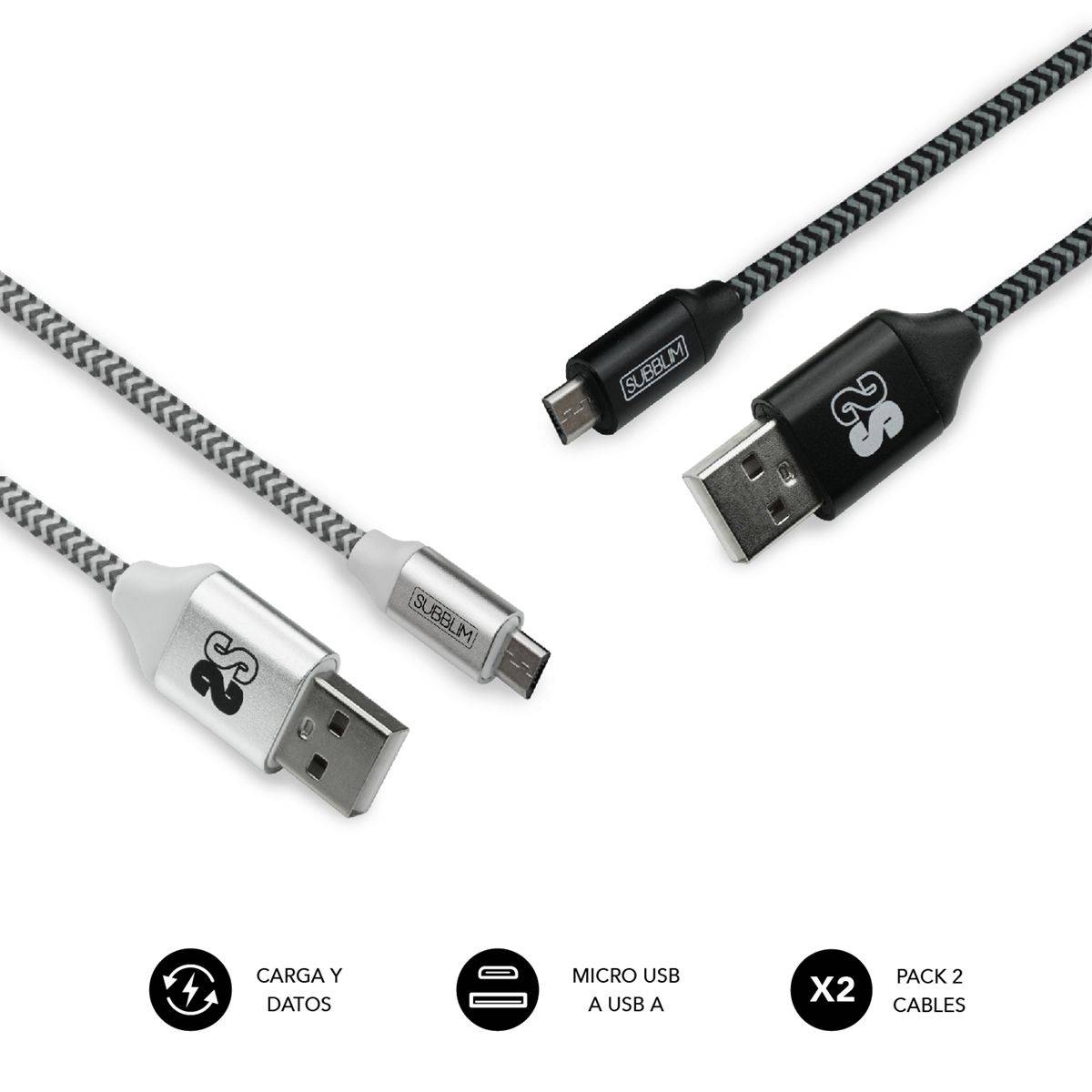 Subblim Pack de Cables USB a y Micro USB - Alta Velocidad de Carga - Sincronizacion de Datos hasta 4