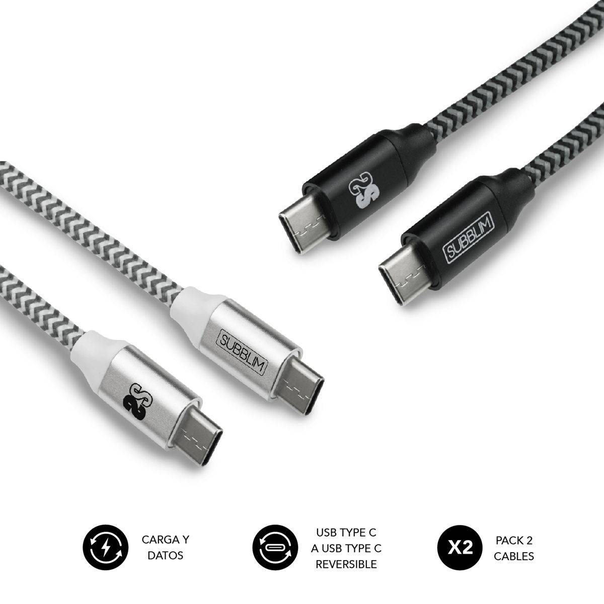 Subblim Pack de Cables USB C a USB C - 1m - Carga Rapida hasta 5V/30A - Sincronizacion de Datos hast