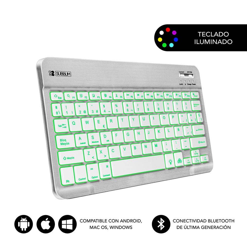 Subblim Teclado Smart Backlit Bt - Conectividad Bluetooth 30 - Iluminacion Ajustable en 7 Colores - 