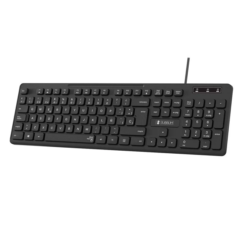 Subblim Teclado Business Slim Silencioso con Cable USB - Dise�o Ergonomico y Teclas Planas de Bajo P