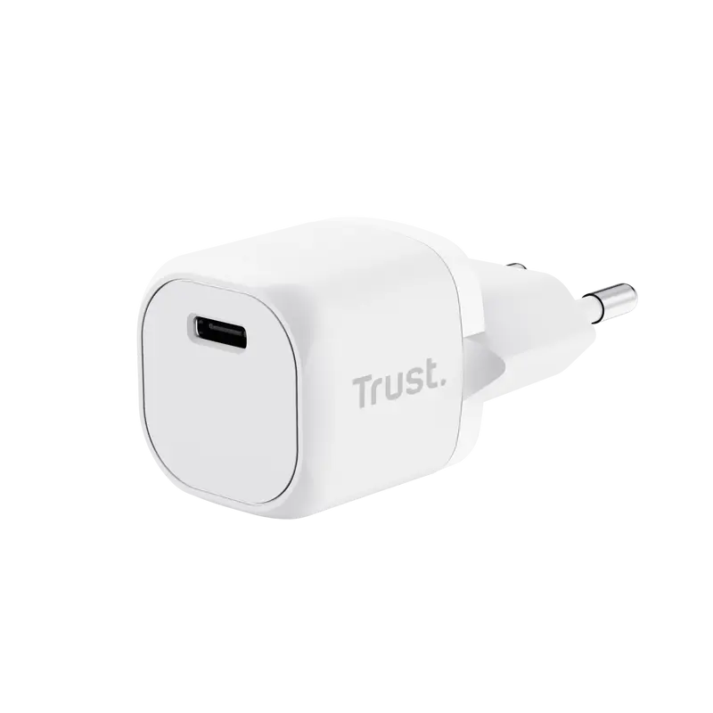 Trust Cargador USB-C 20W Ultrarreducido - Potente Salida de 20W - Compatible con Carga PD y PPS - Pr