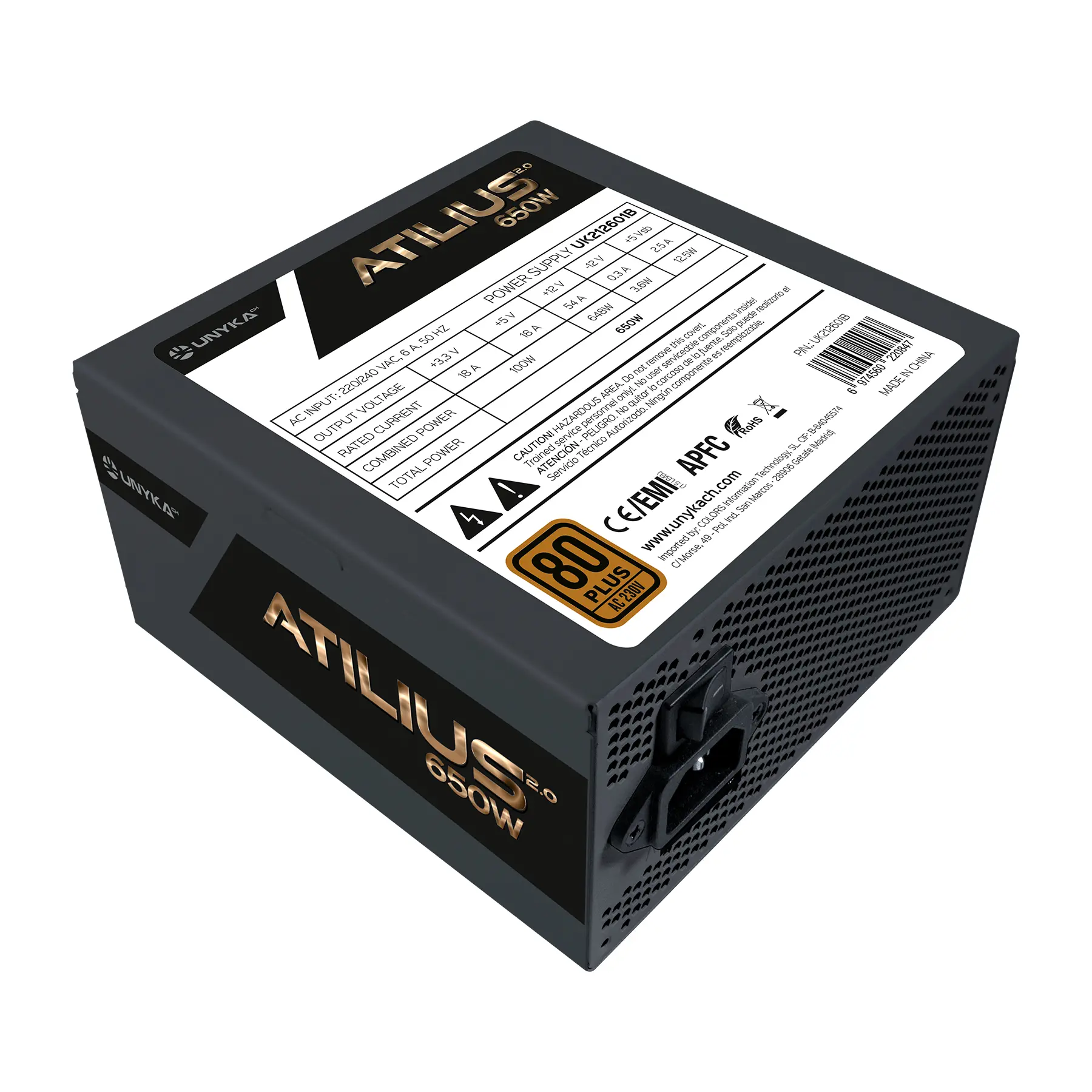 Unykach Atilius 2.0 Black 650W 80 Plus Bronze Fuente de Alimentacion 650W ATX 2.3 - APFC - Ventilado