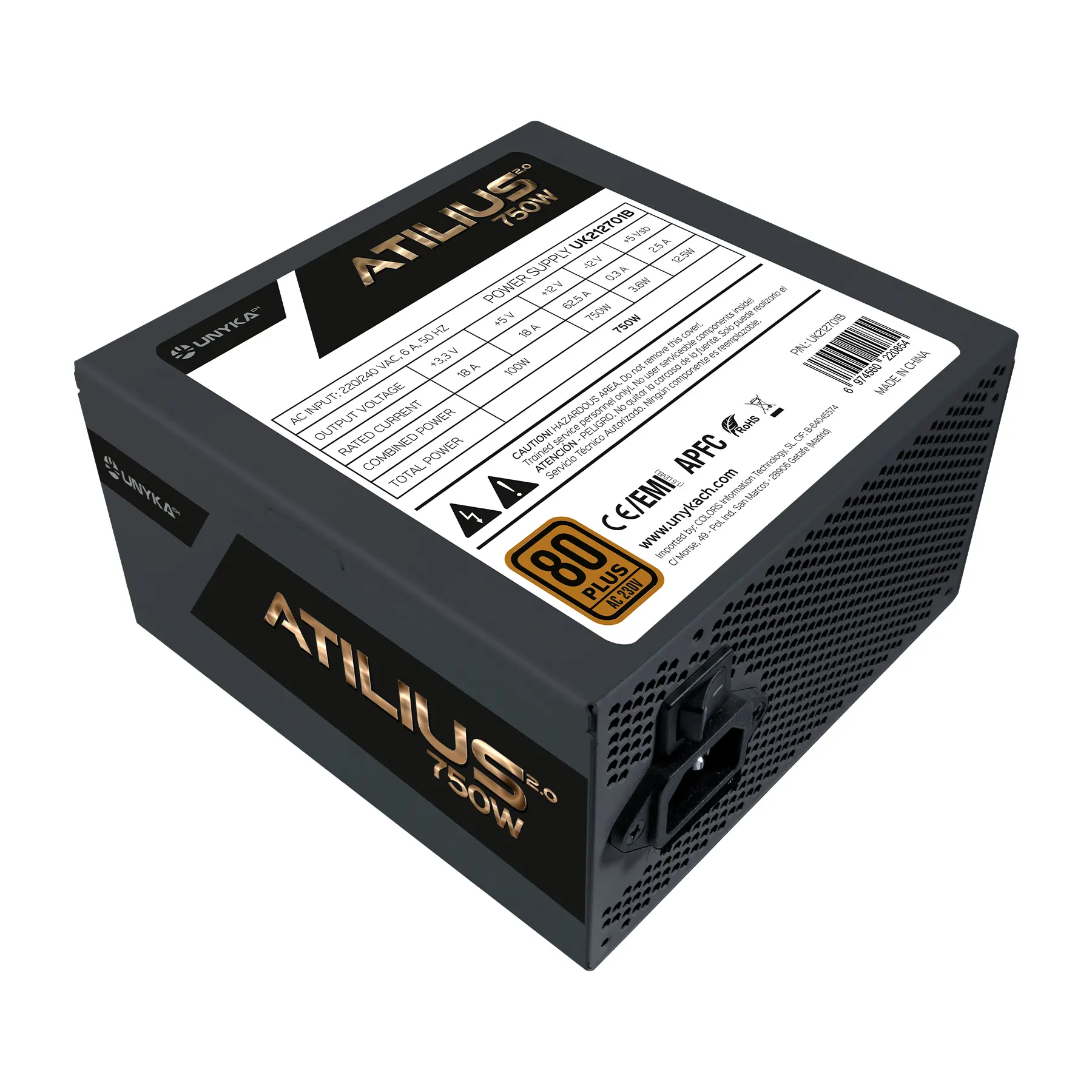 Unykach Atilius 2.0 Black 750W 80 Plus Bronze Fuente de Alimentacion 750W ATX 2.3 - APFC - Ventilado