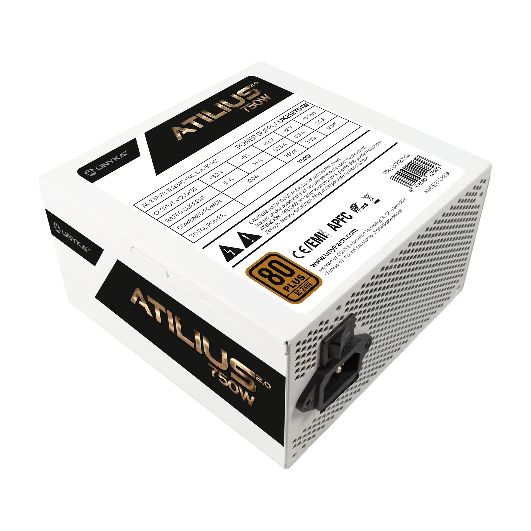 Unykach Atilius 2.0 White 750W 80 Plus Bronze Fuente de Alimentacion 750W ATX 2.3 - APFC - Ventilado