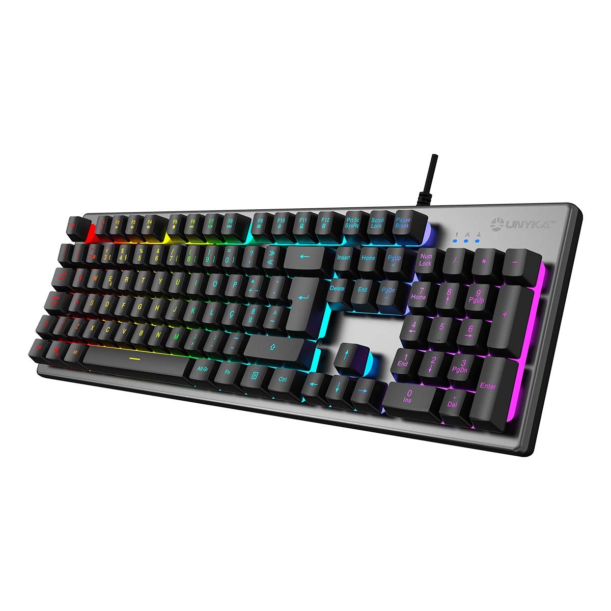 Unykach Nova K244 Teclado Gaming USB (Portugues) - Iluminacion RGB Ajustable - 105 Teclas - Cable de