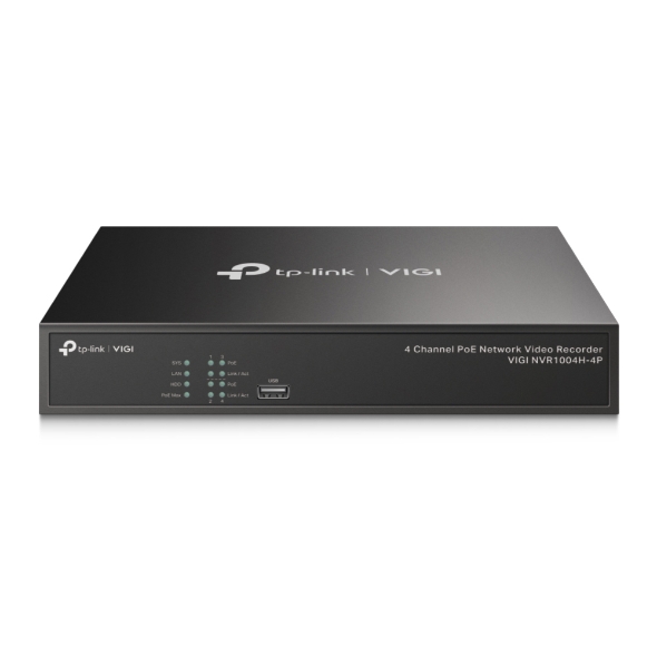 TP-Link VIGI NVR1004H-4P Grabador de Video en Red PoE+ de 4 Canales - Video H.265+ - Grabacion Conti