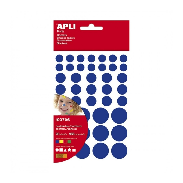 Apli Pack de 864 Gomets de Diferentes Colores, Formas y Tama�os - Adhesivo Permanente - Desarrollo P
