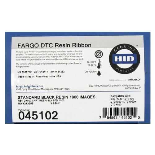 Fargo HID DTC1000 DTC1250 Cinta de Transferencia Termica Original Negro 1.000p + Rodillo de Limpieza