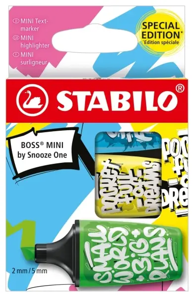 Stabilo Boss Mini by Snooze One Pack de 3 Mini Marcadores Fluorescentes - Trazo entre 2 y 5mm - Tint
