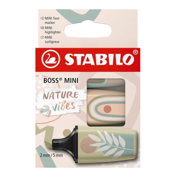 Stabilo Boss Mini Naturevibes Pack de 3 Marcadores Fluorescentes - Trazo entre 2 y 5mm - Tinta con B