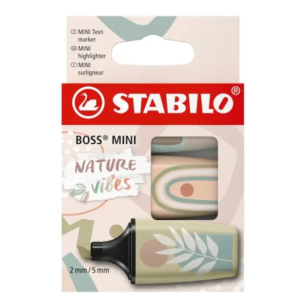 Stabilo Boss Mini Naturevibes Pack de 3 Marcadores Fluorescentes - Trazo entre 2 y 5mm - Tinta con B