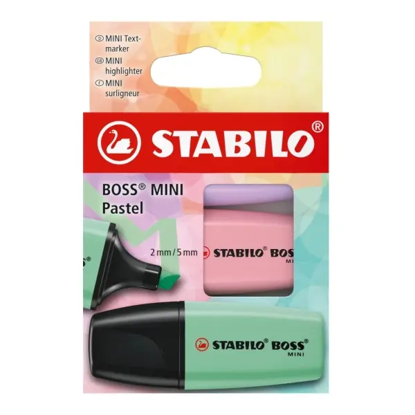 Stabilo Boss Mini Pastel Pack de 3 Marcadores Fluorescentes - Trazo entre 2 y 5mm - Tinta con Base d