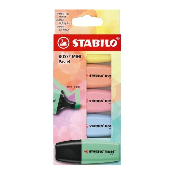 Stabilo Boss Mini Pastel Pack de 5 Marcadores Fluorescentes - Trazo entre 2 y 5mm - Tinta con Base d