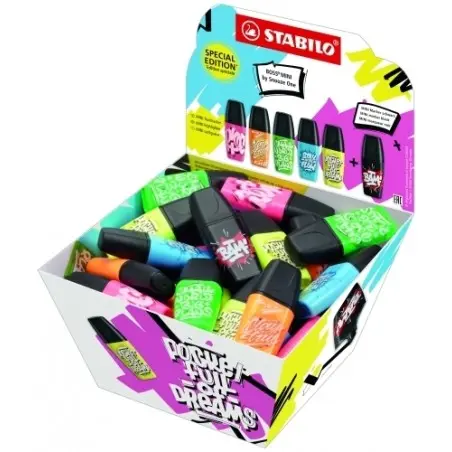 Stabilo Boss Mini by Snooze One Expositor con 50 Mini Marcadores Fluorescentes - Trazo entre 2 y 5mm