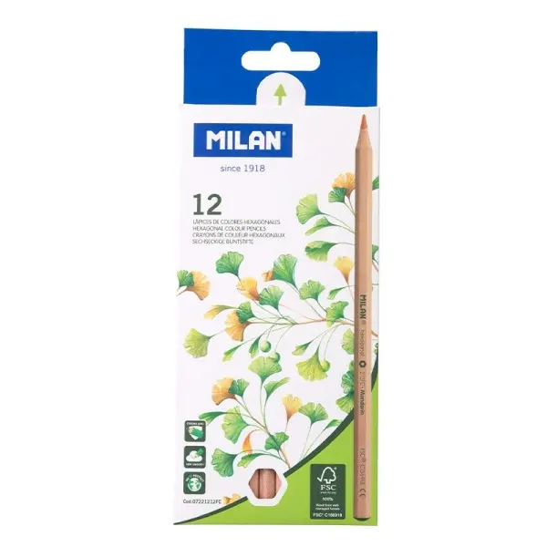 Milan Pack de 12 Lapices Hexagonales de Colores - Mina 2.9mm - Resistente a la Rotura - Madera Certi