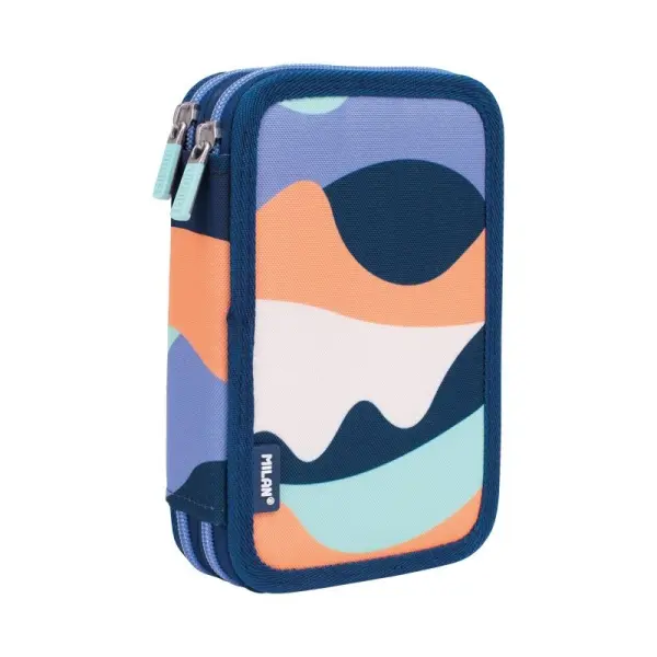 Milan The Fun Plumier de 2 Pisos con 2 Gomas de Borrar, Sacapuntas, Lapiz, Boligrafo Capsule, Regla,