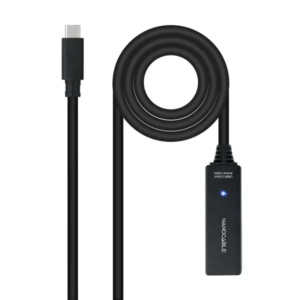 Nanocable Cable Prolongador USB-C 3.2 Macho a USB-C 3.2 Hembra - 5 Metros - Amplificador - Color Neg