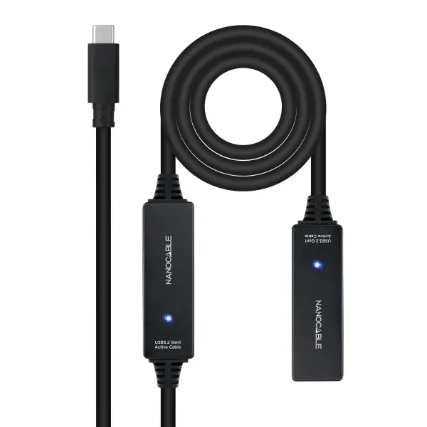Nanocable Cable Prolongador USB-C 3.2 Macho a USB-C 3.2 Hembra - 10 Metros - Amplificador - Color Ne