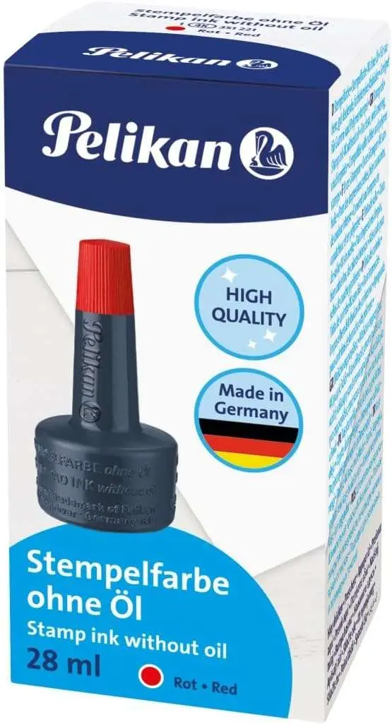 Pelikan Bote de Tinta para Tampones 28ml - Sin Aceite - Secado Rapido - Resistente al Agua - Color R