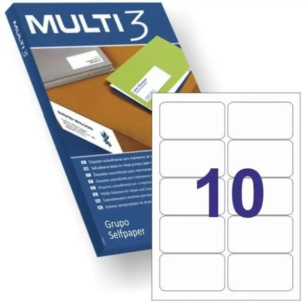 Multi3 Pack de 1.000 Etiquetas Permanentes 99.1x57mm - Cantos Romos - 100 Hojas x 10 Etiquetas - Col