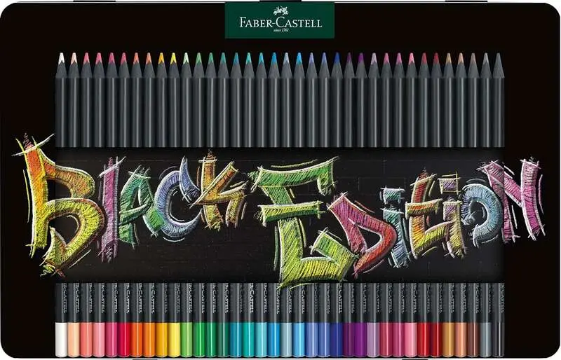 Faber-Castell Black Edition Caja Metalica de 36 Lapices de Colores - Mina Supersuave - Madera Negra 