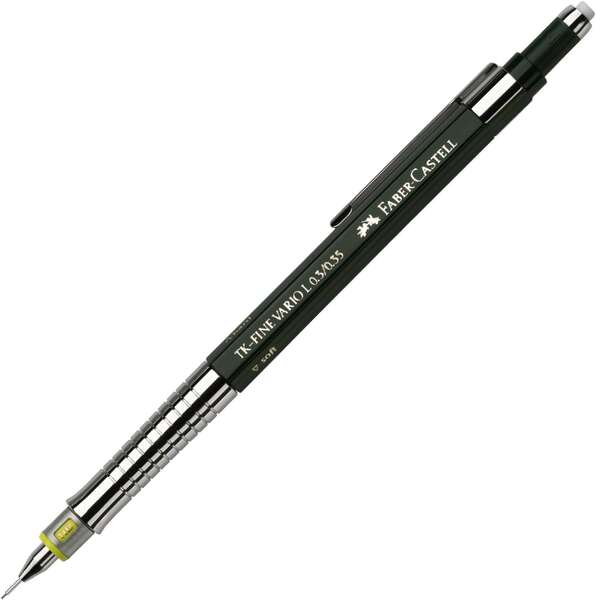 Faber-Castell TK-Fine Vario L Portaminas HB 0.35mm - Con Goma de Borrar - Clip de Metal - Color Verd