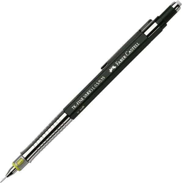 Faber-Castell TK-Fine Vario L Portaminas HB 0.35mm - Con Goma de Borrar - Clip de Metal - Color Verd