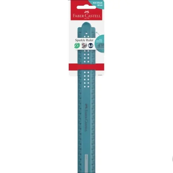 Faber-Castell Sparkle Regla Recta 30cm - Panel para Nombre - Escalas para Zurdos y Diestros - Color 