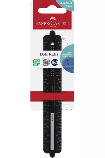 Faber-Castell Dots Regla Recta 15cm - Panel para Nombre - Escalas para Zurdos y Diestros - Color Neg