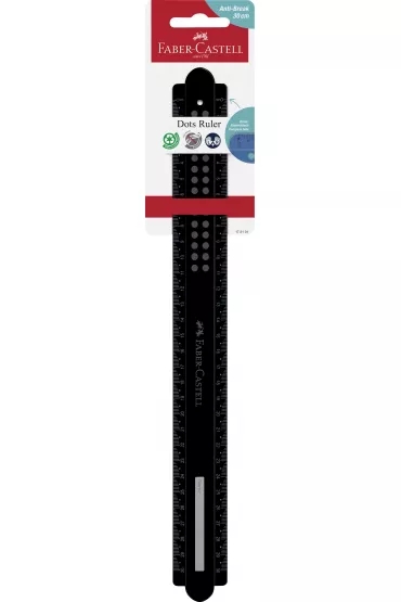 Faber-Castell Dots Regla Recta 30cm - Panel para Nombre - Escalas para Zurdos y Diestros - Color Neg