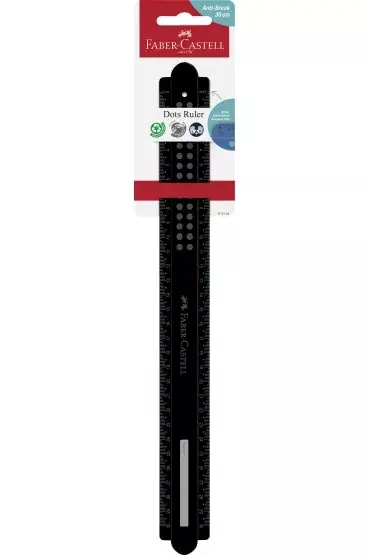 Faber-Castell Dots Regla Recta 30cm - Panel para Nombre - Escalas para Zurdos y Diestros - Color Neg