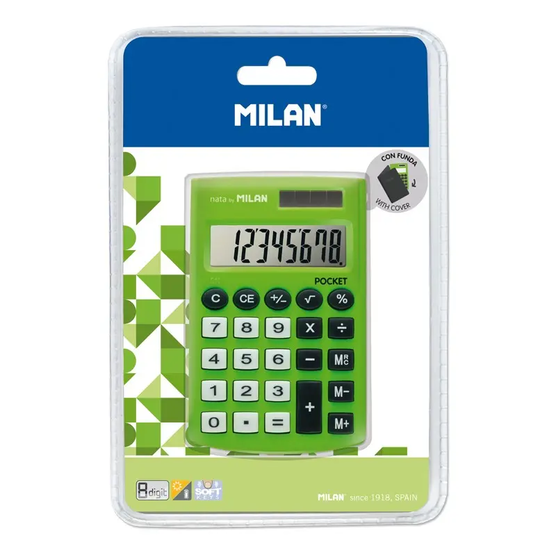 Milan Pocket Digitos Calculadora 8 - Calculadora de Bolsillo - Tacto Suave - 3 Teclas de Memoria y R