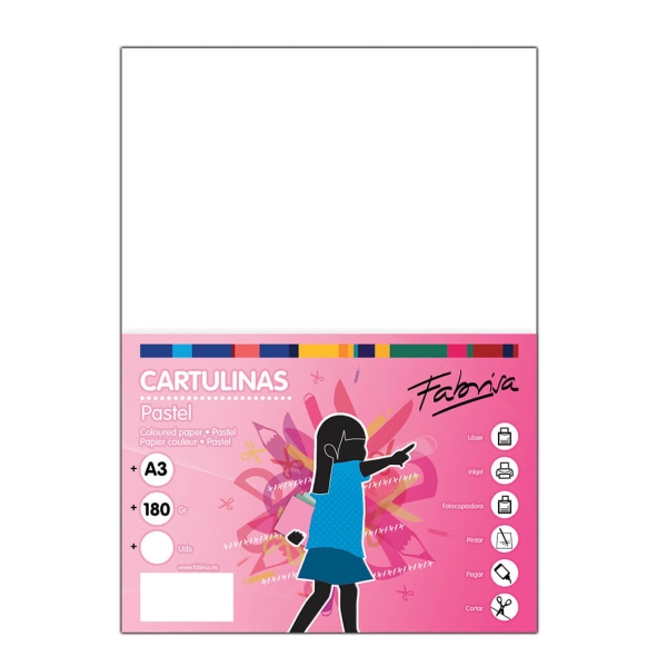 Fabrisa Pack de 25 Cartulinas 180 g/m� - Tama�o A3 - Color Blanco