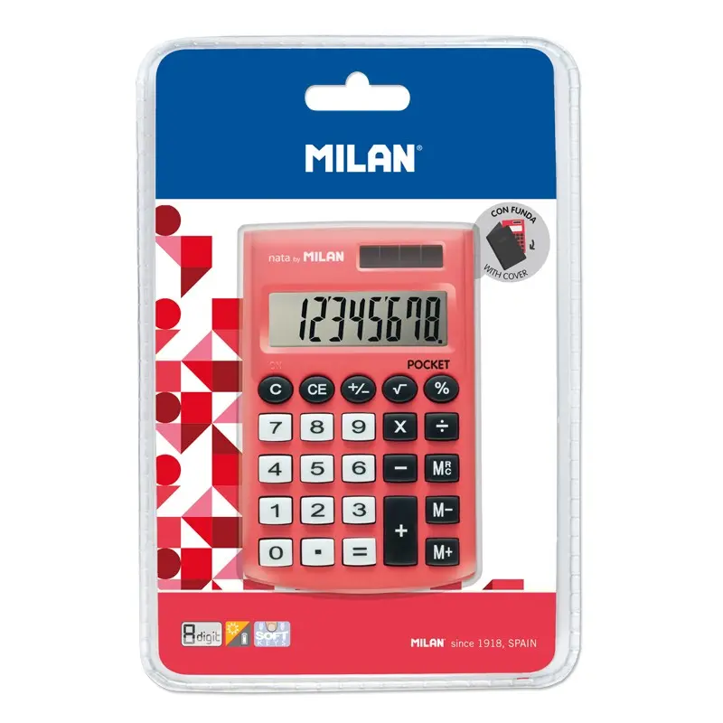 Milan Pocket Calculadora 8 Digitos - Calculadora de Bolsillo - Tacto Suave - 3 Teclas de Memoria y R
