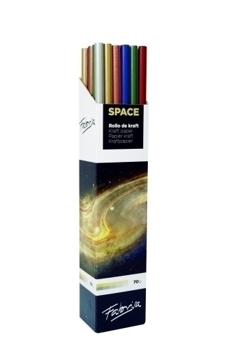 Fabrisa Space 6C Expositor de 30 Rollos de Papel Regalo - Papel Kraft Verjurado de 70gr - Medidas de