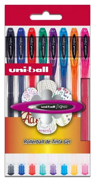 Uni-ball Signo Basico Pack de 8 Boligrafos de Tinta Gel - Punta de Bola 0.7mm - Tinta Resistente al 