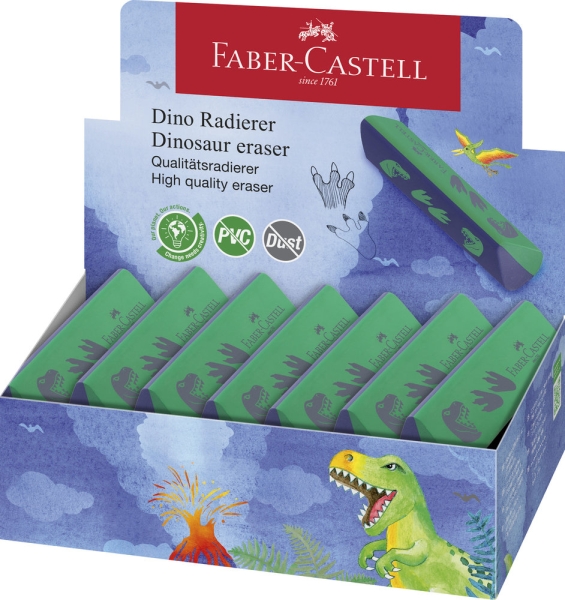 Faber-Castell Dinosaurio Goma de Borrar sin PVC - Forma Triangular Ergonomica - Sin Residuos - Borra