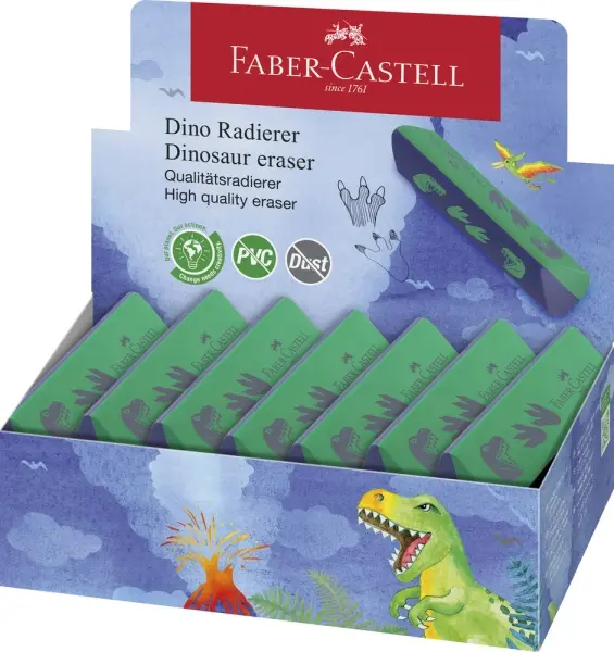 Faber-Castell Dinosaurio Goma de Borrar sin PVC - Forma Triangular Ergonomica - Sin Residuos - Borra