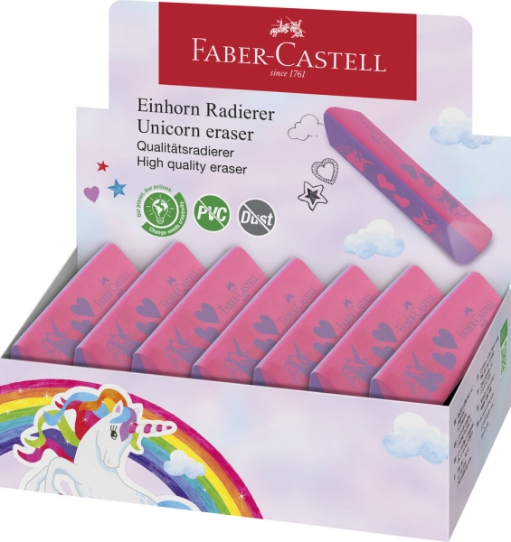 Faber-Castell Unicornio Goma de Borrar sin PVC - Forma Triangular Ergonomica - Sin Residuos - Borrad