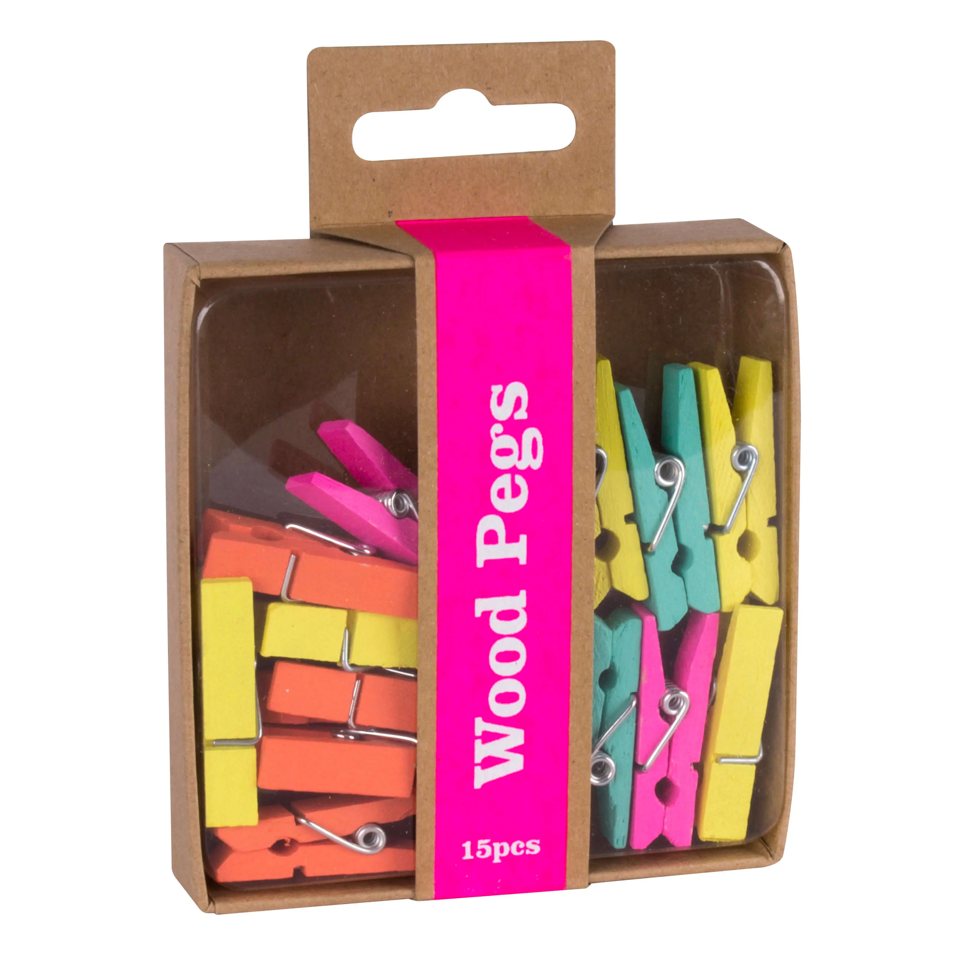 Apli Fluor Collection Pinzas de Madera - 15 Unidades de Colores Fluorescentes - Caja Kraft con Euroh