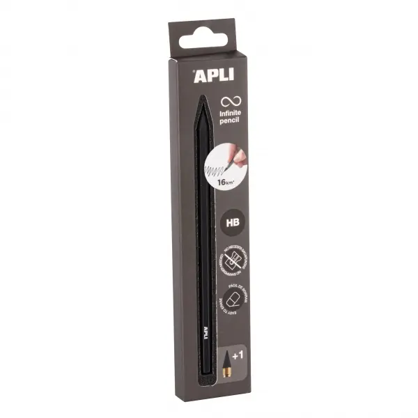 Apli Infinite Pencil Pack de Lapiz Infinito HB + Mina de Recambio + Tapon Protector - Para Escribir 