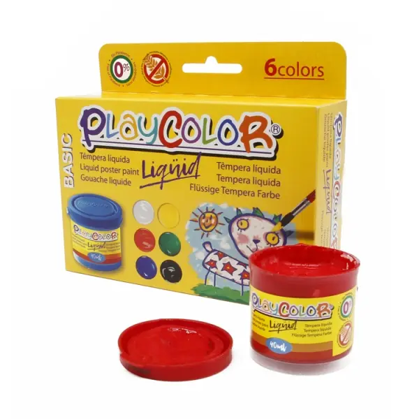 PlayColor Basic Liquid Pack de 6 Temperas 40ml - No Ondula el Papel - Gran Viscosidad - Alta Opacida