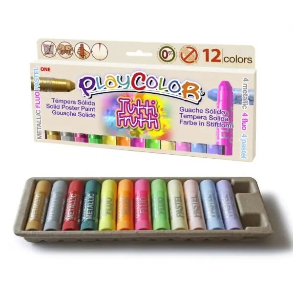 PlayColor Tuttifrutti Pack de 12 Temperas Solidas - No Arrugan el Papel - No Necesitan Barniz - Colo
