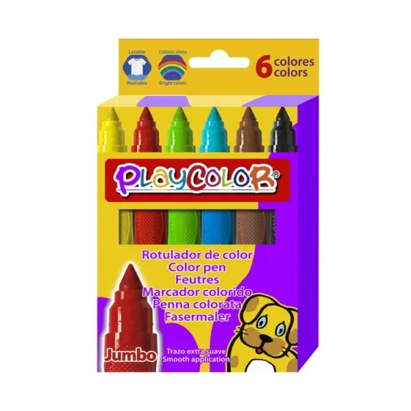 PlayColor Jumbo Basic Pack de 6 Rotuladores de Punta Gruesa Extrasuave - Fiable y Seguro - Punta Blo