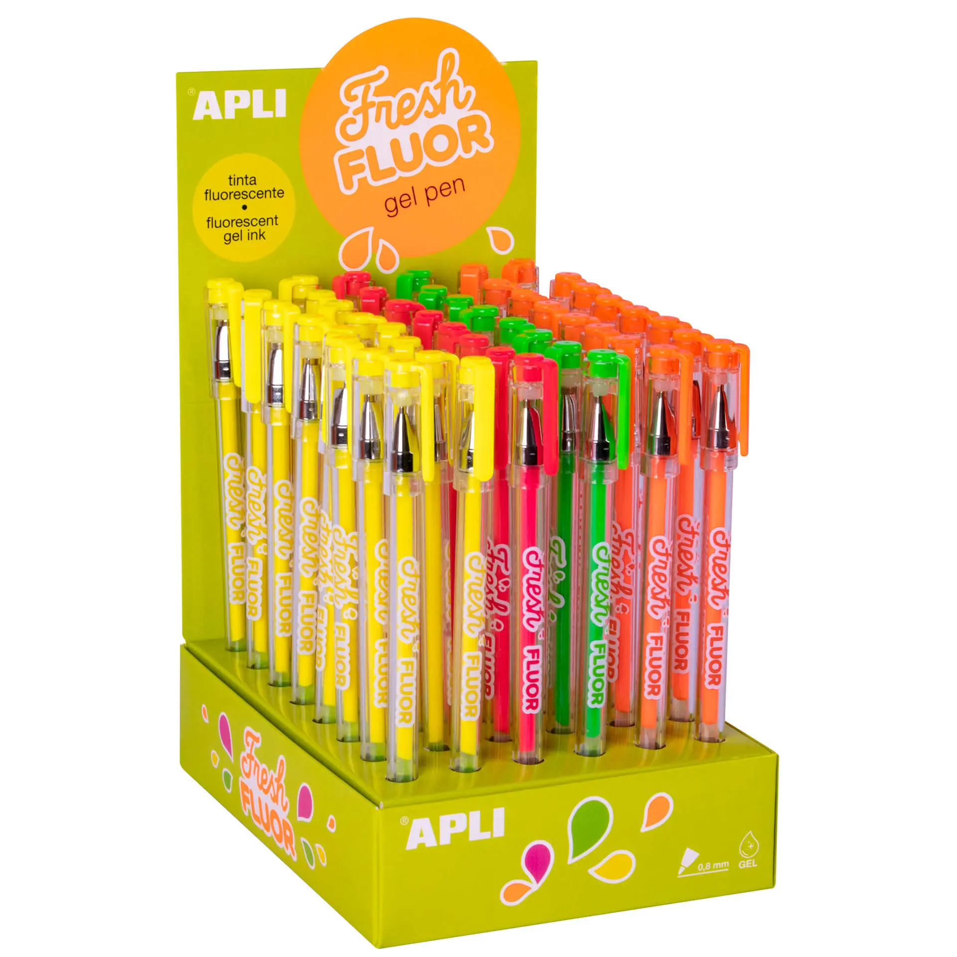 Apli Gel Pen Fresh Fluor - 48 Boligrafos de Tinta Gel Fluorescente - Secado Rapido y Larga Duracion 