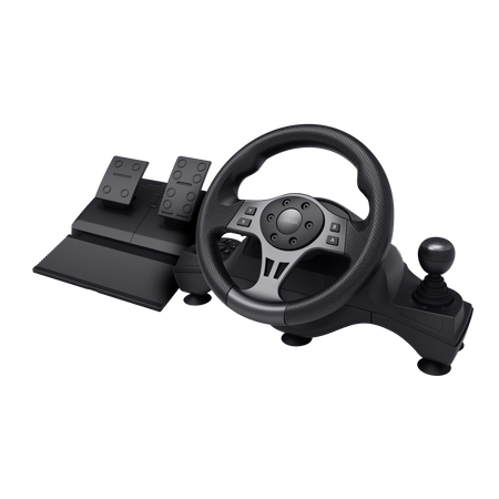 Trust GXT 289 Movi Set de Volante + Pedales + Palanca de Cambios - Compatible con PC, Nintendo Switc