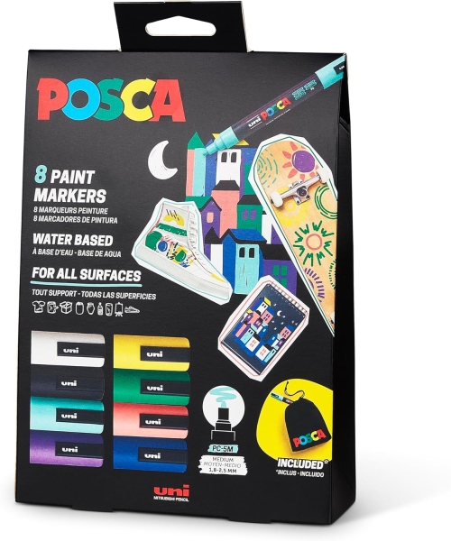 Posca Edicion Limitada Pack de 8 Marcadores de Pintura PC5M + Regalo Bolsa de Tela - Punta Redondead
