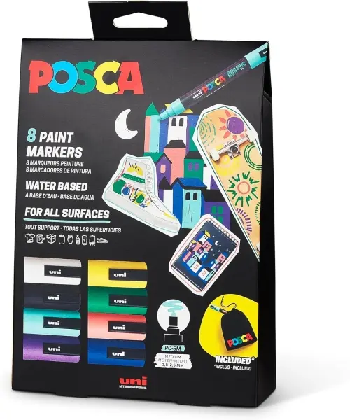 Posca Edicion Limitada Pack de 8 Marcadores de Pintura PC5M + Regalo Bolsa de Tela - Punta Redondead