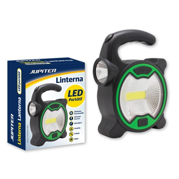 Jupiter Linterna COB+1 LED - Foco Bombilla 160lm, Foco LED 60lm - Funciona con 3 Pilas AA (No Inclui